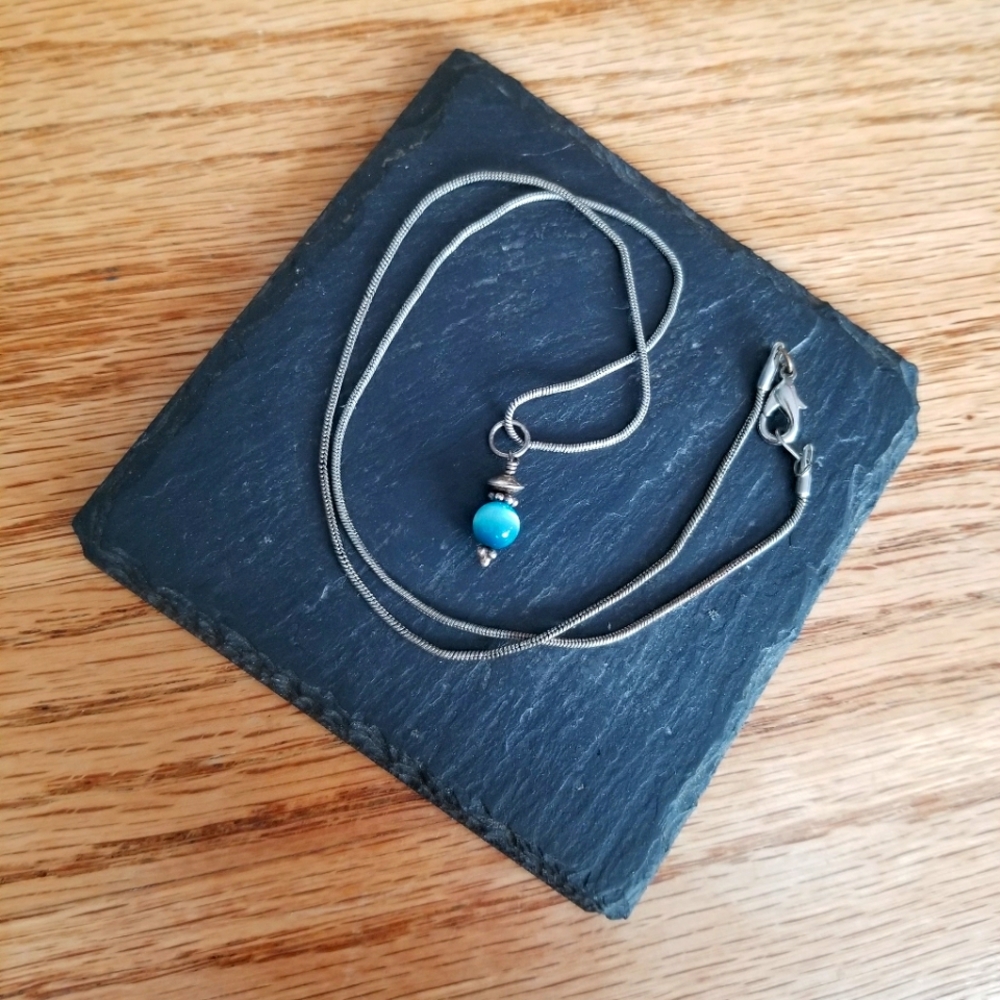 Teal Bead Sterling Necklace
